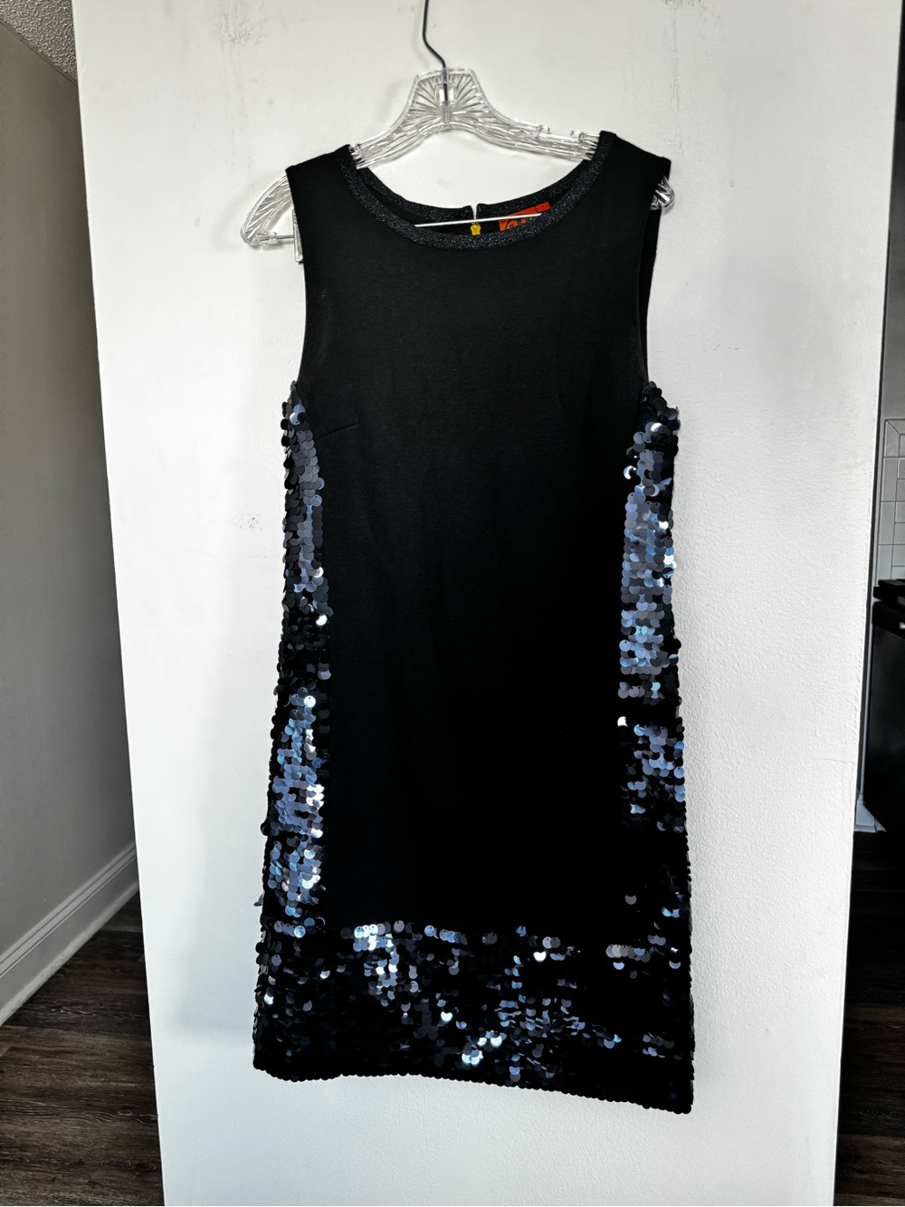 Tory Burch Black Sequin Shift Sweater Dress Wool Blend Sleeveless Size M